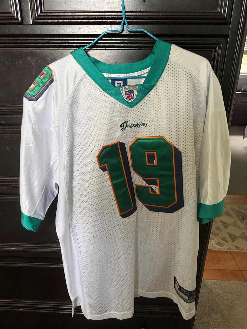 Reebok Miami Dolphins White & Teal #19 Football Jersey